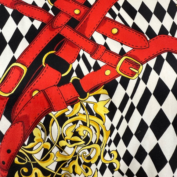 Vintage Escada Baroque Belt Print Mock Neck Silk Charmeuse Blouse Medium/Large - Picture 9 of 11